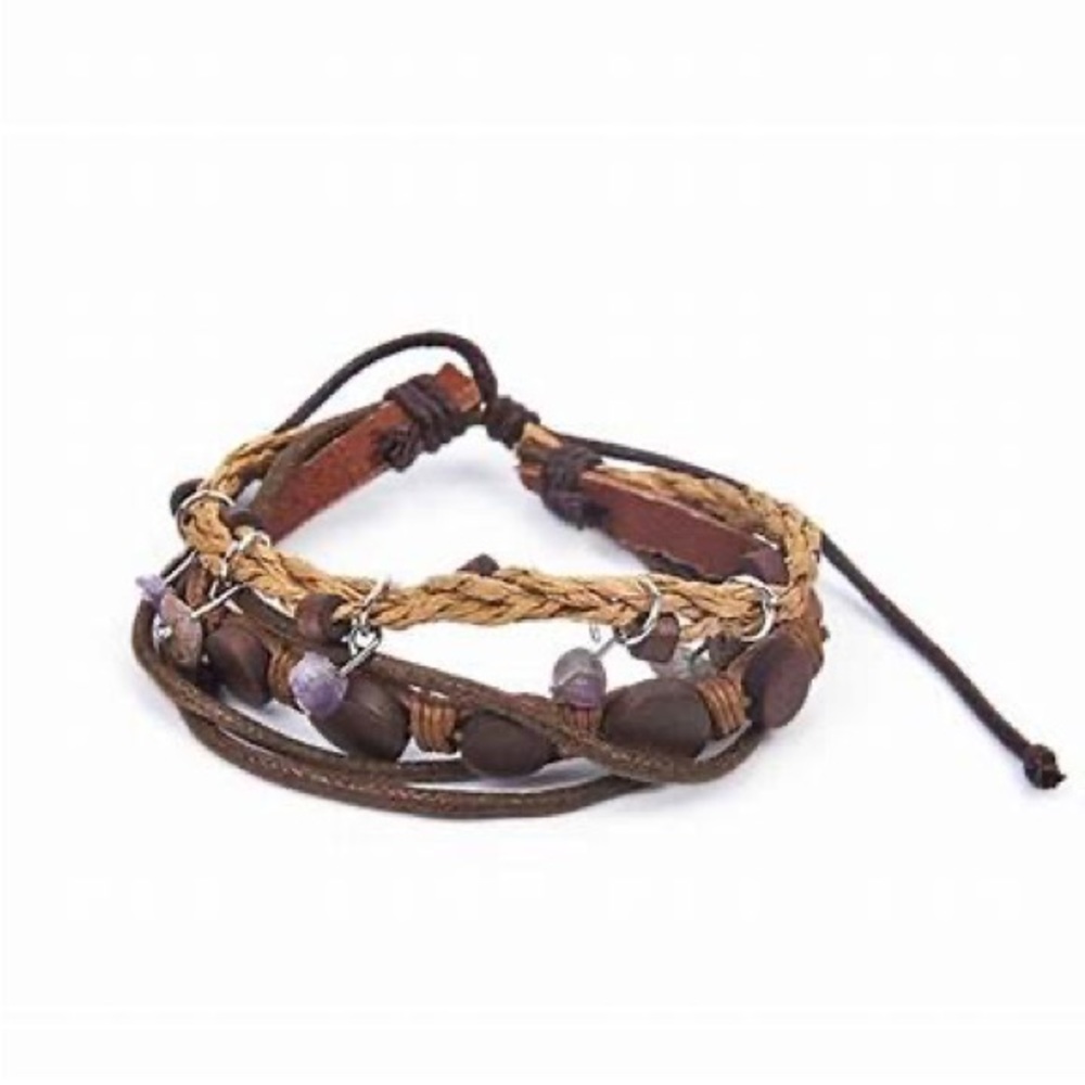 Wooden beads and small purple polished stones bracelet.